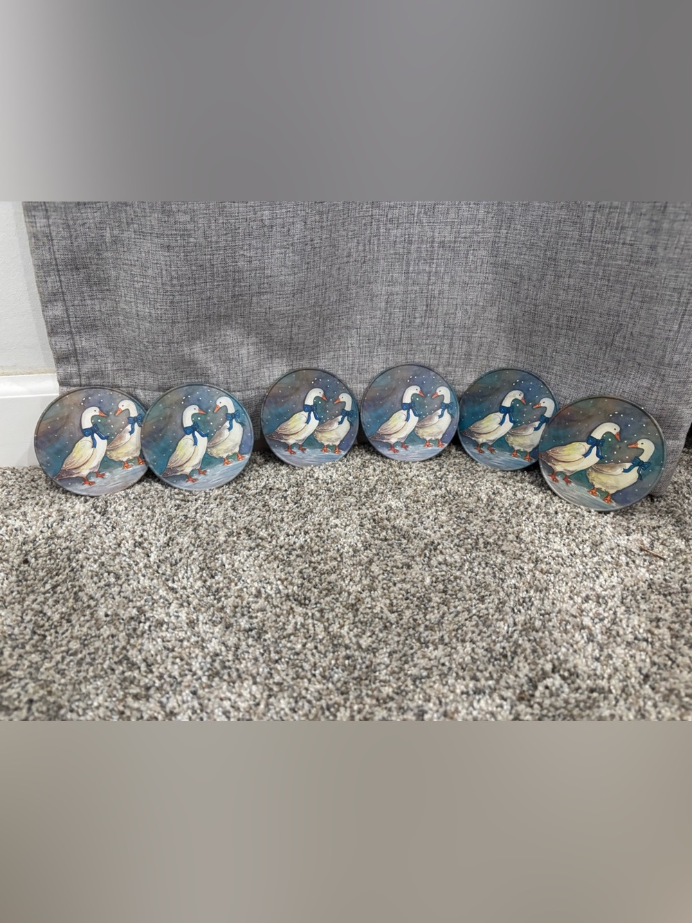 Winter Geese Coaster Set 6 Pc Metal And Cork 3.5 Inch Tin Storage Grandma Core